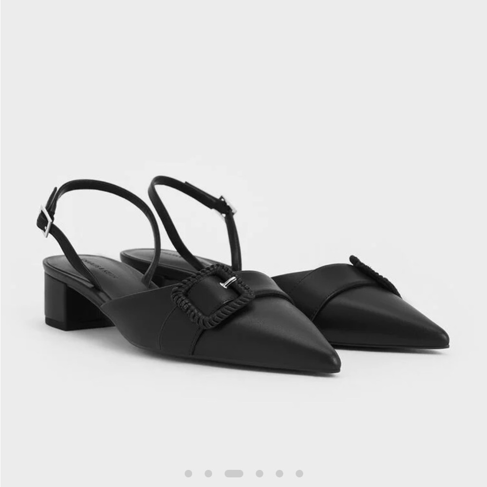 Woven-Buckle Slingback Pumps